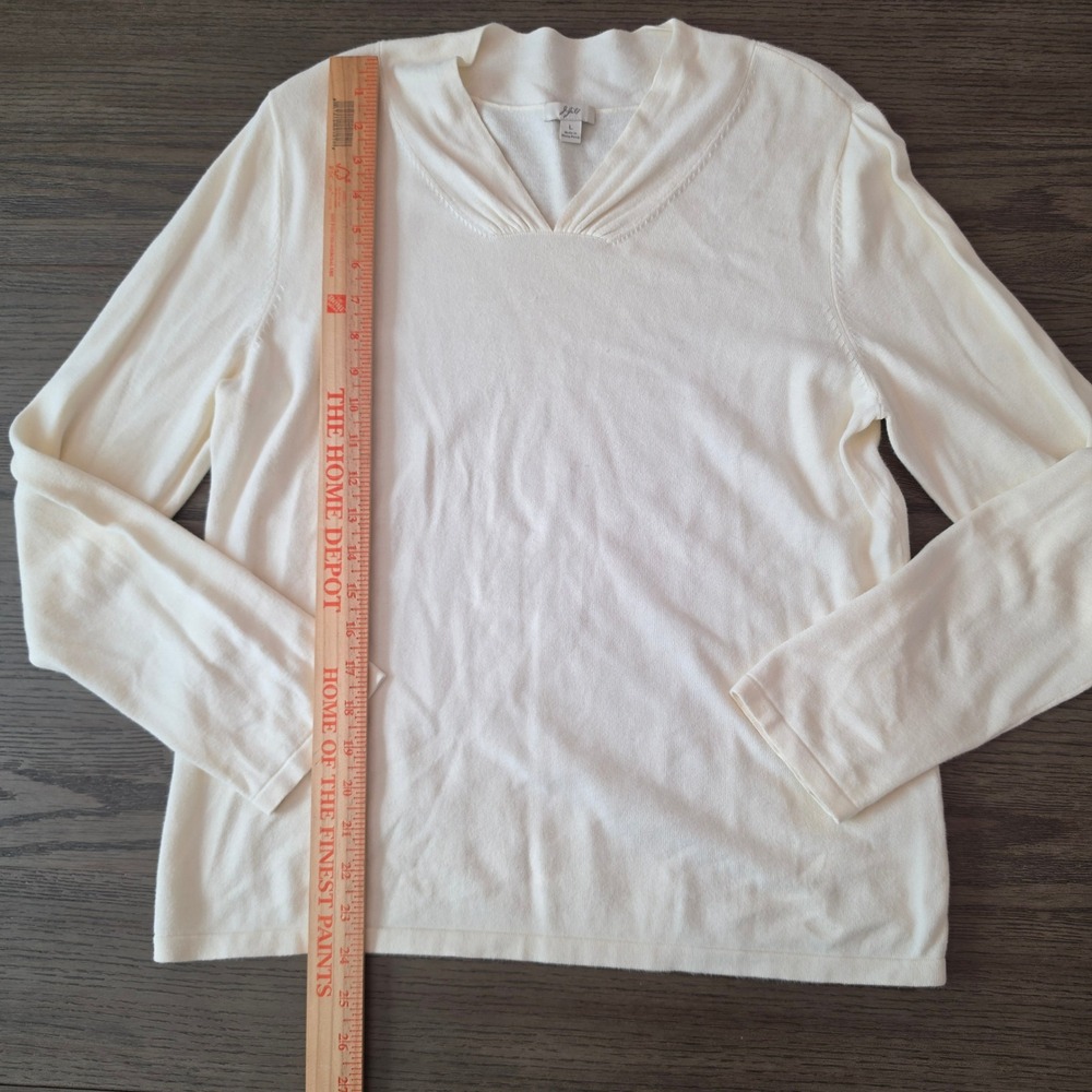 J. Jill Womens Cream 100% Cotton Pleated V-Neck Long Sleeve Sweater Large - Picture 6 of 8